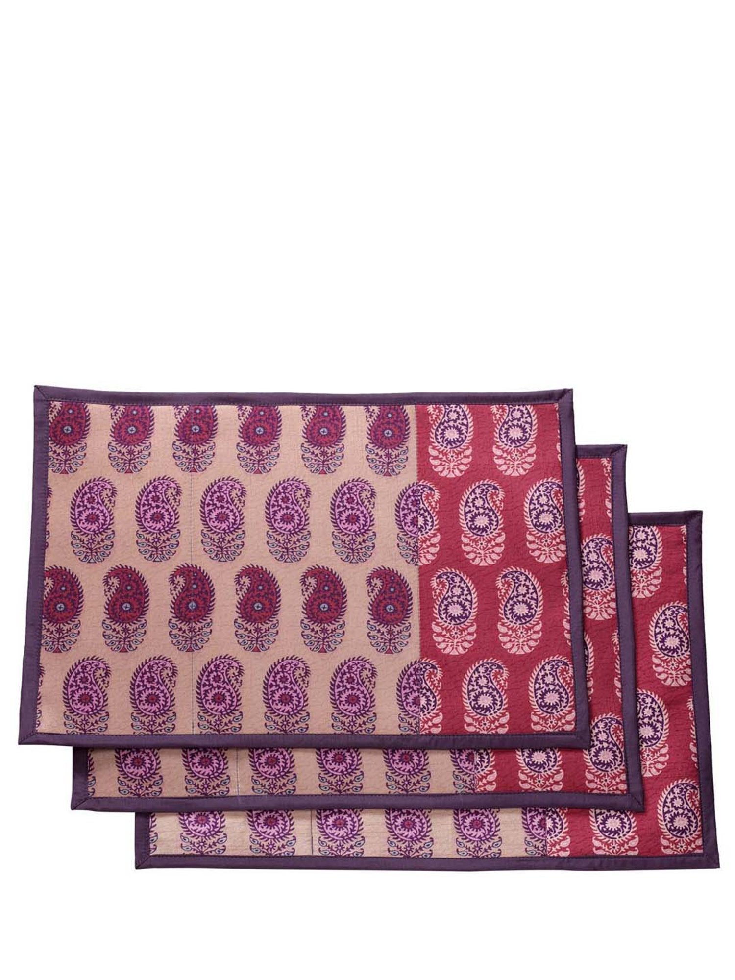 Swayam Beige & Red 200 TC Table Mats - Set of 2