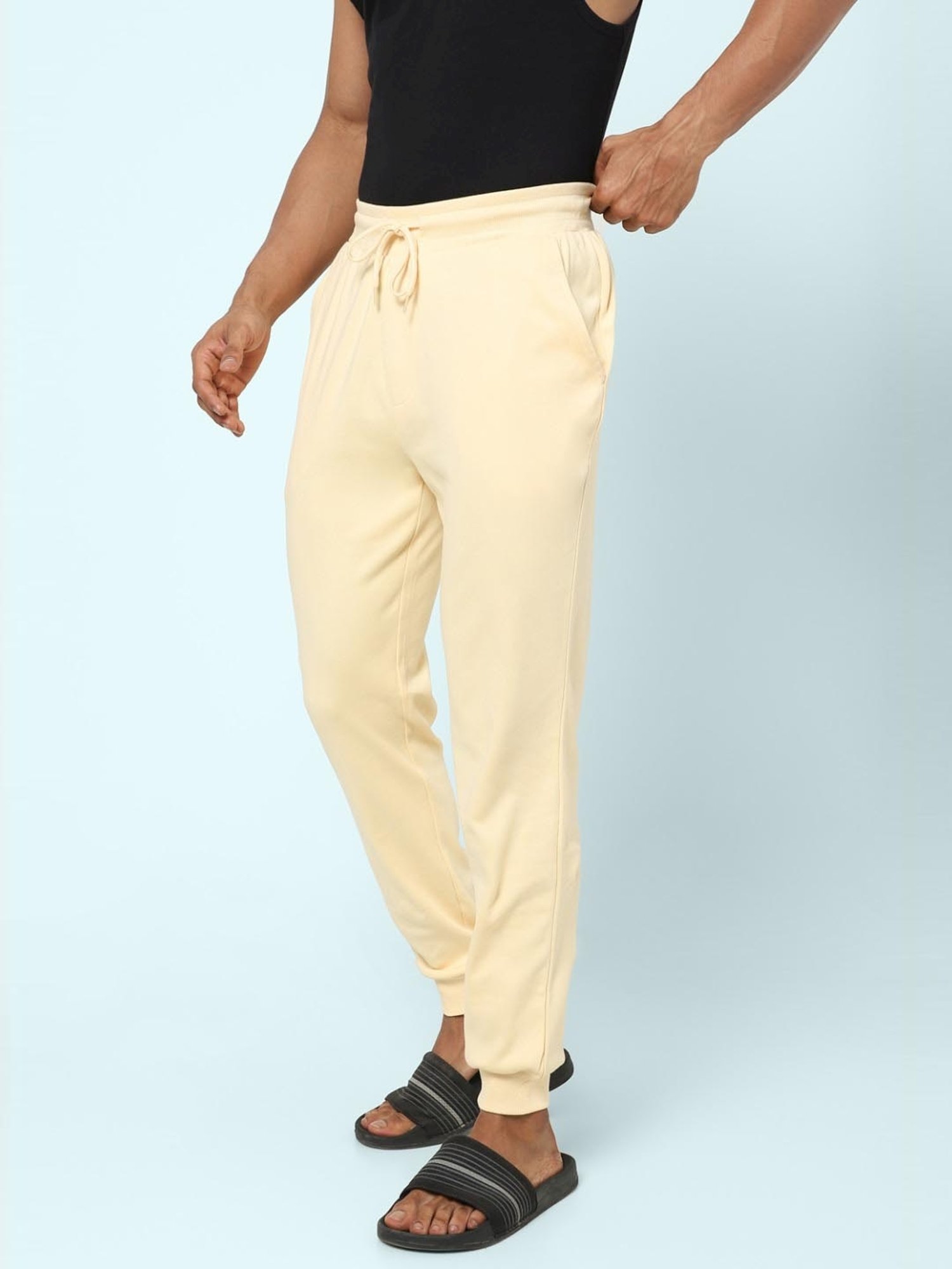 Ajile by Pantaloons Light Beige Cotton Slim Fit Nightwear Joggers