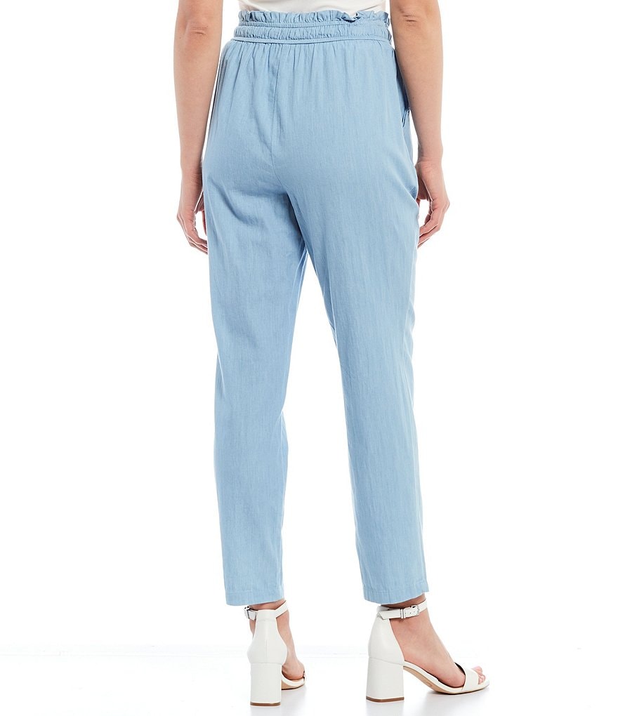 Sugarlips Drawstring Paperbag High-Waist Ankle Chambray Pants