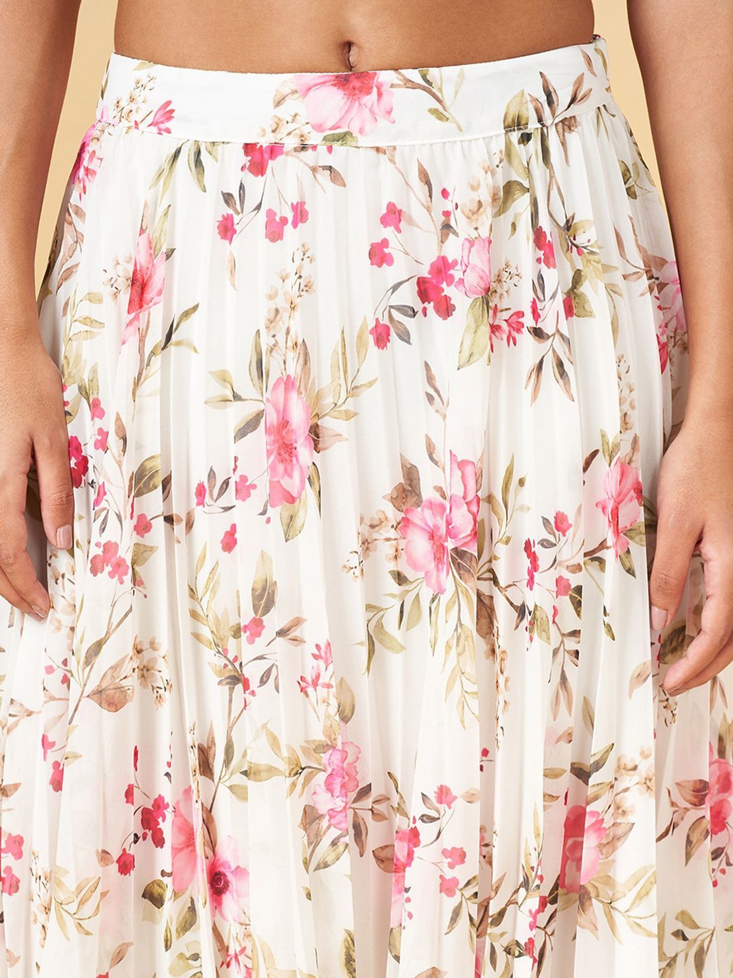 Honey by Pantaloons Off-White Printed Assymetric Skirt