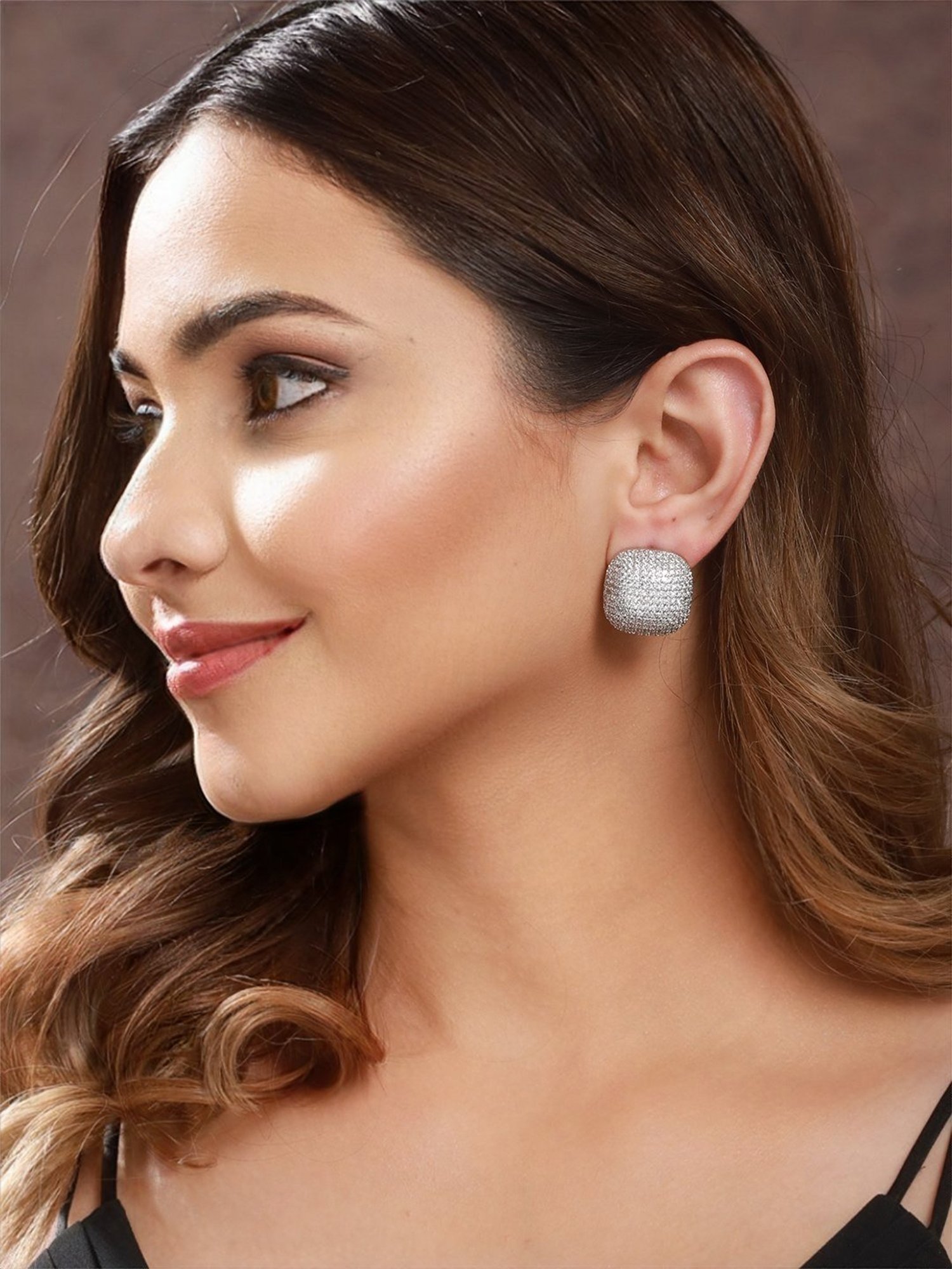 Saraf RS Jewellery White Rhodium Zircon Square Studds Earring