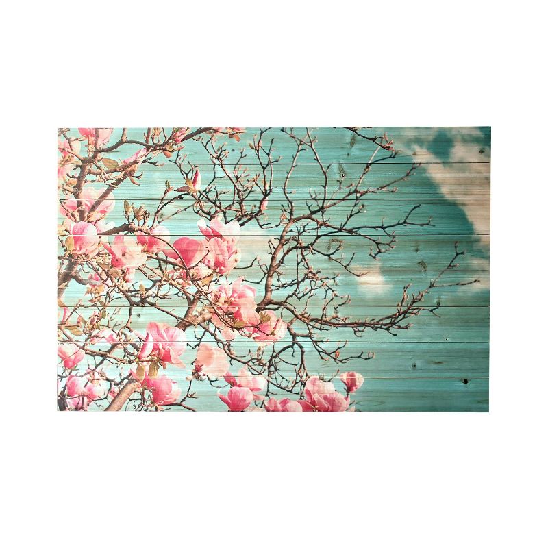 24" x 36" Magnolia Blossom Print on Planked Wood Wall Sign Panel - Gallery 57