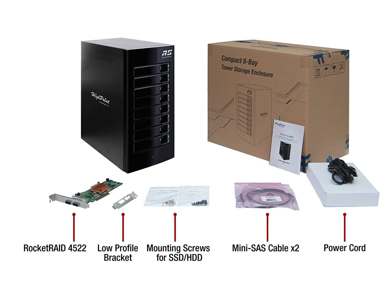 Highpoint RocketStor 6418AS 8-Bay 6Gb/s SAS/SATA Hardware RAID Tower Enclosure