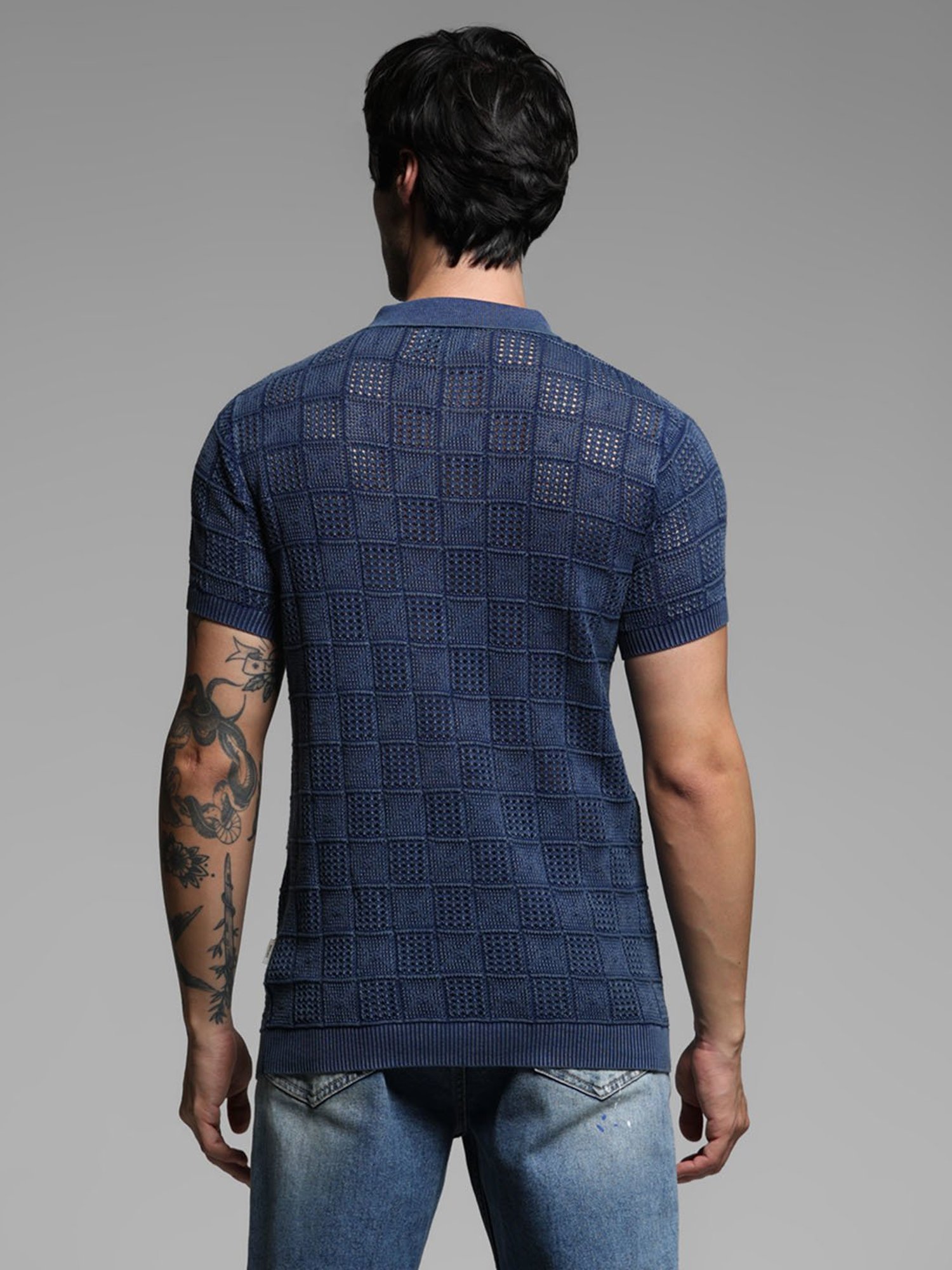 Jack & Jones Insignia Blue Cotton Regular Fit Jacquard T-Shirt