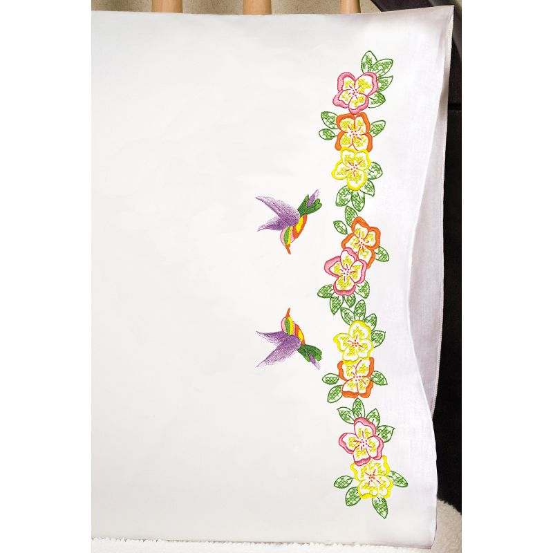 Tobin Stamped For Embroidery Pillowcase Pair 20"X30"-Hummingbird