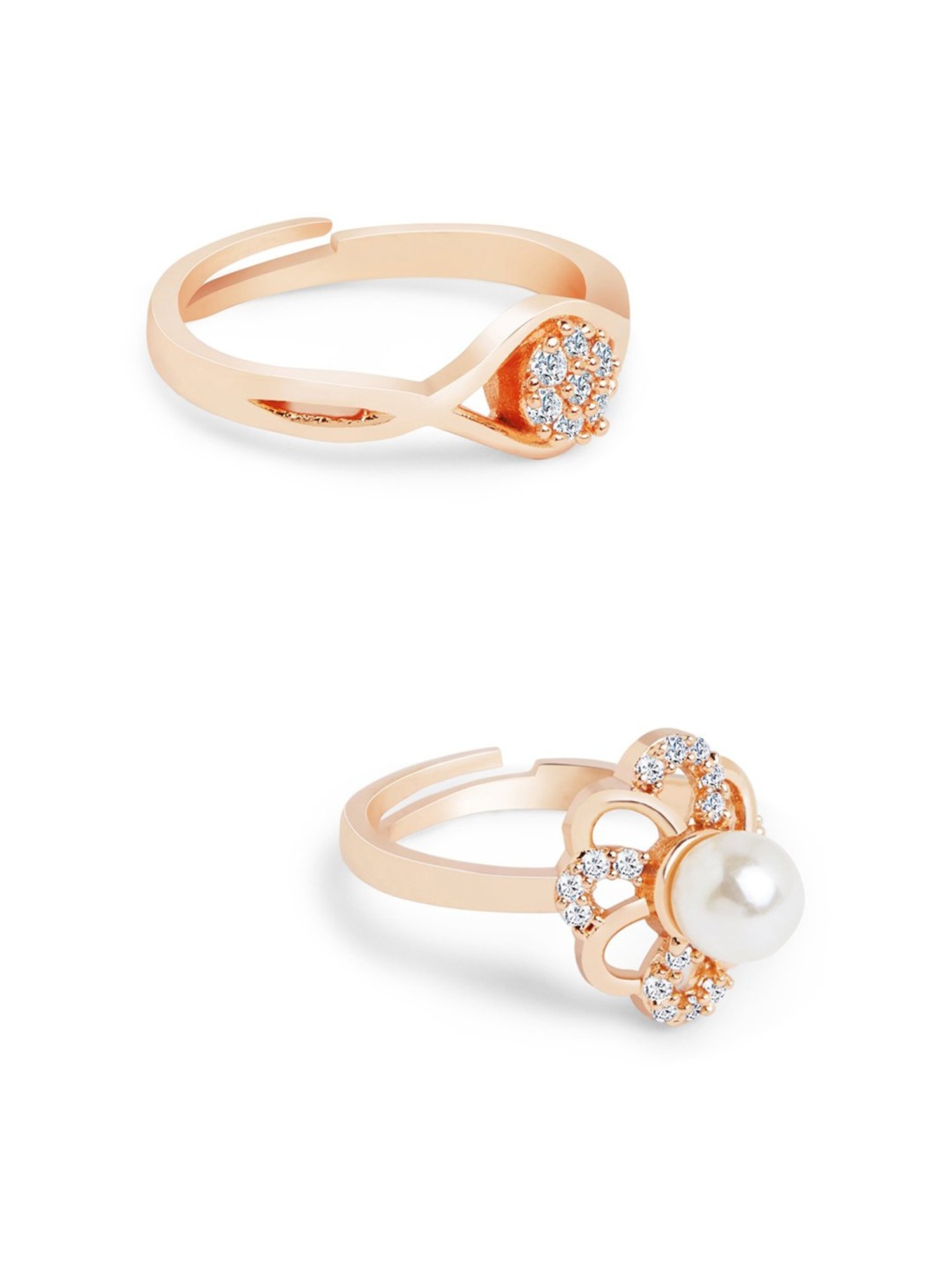 Zaveri Pears Set of 2 Rose Gold Contemporary Cubic Zirconia Brass Cocktail Ring - ZPFK11197