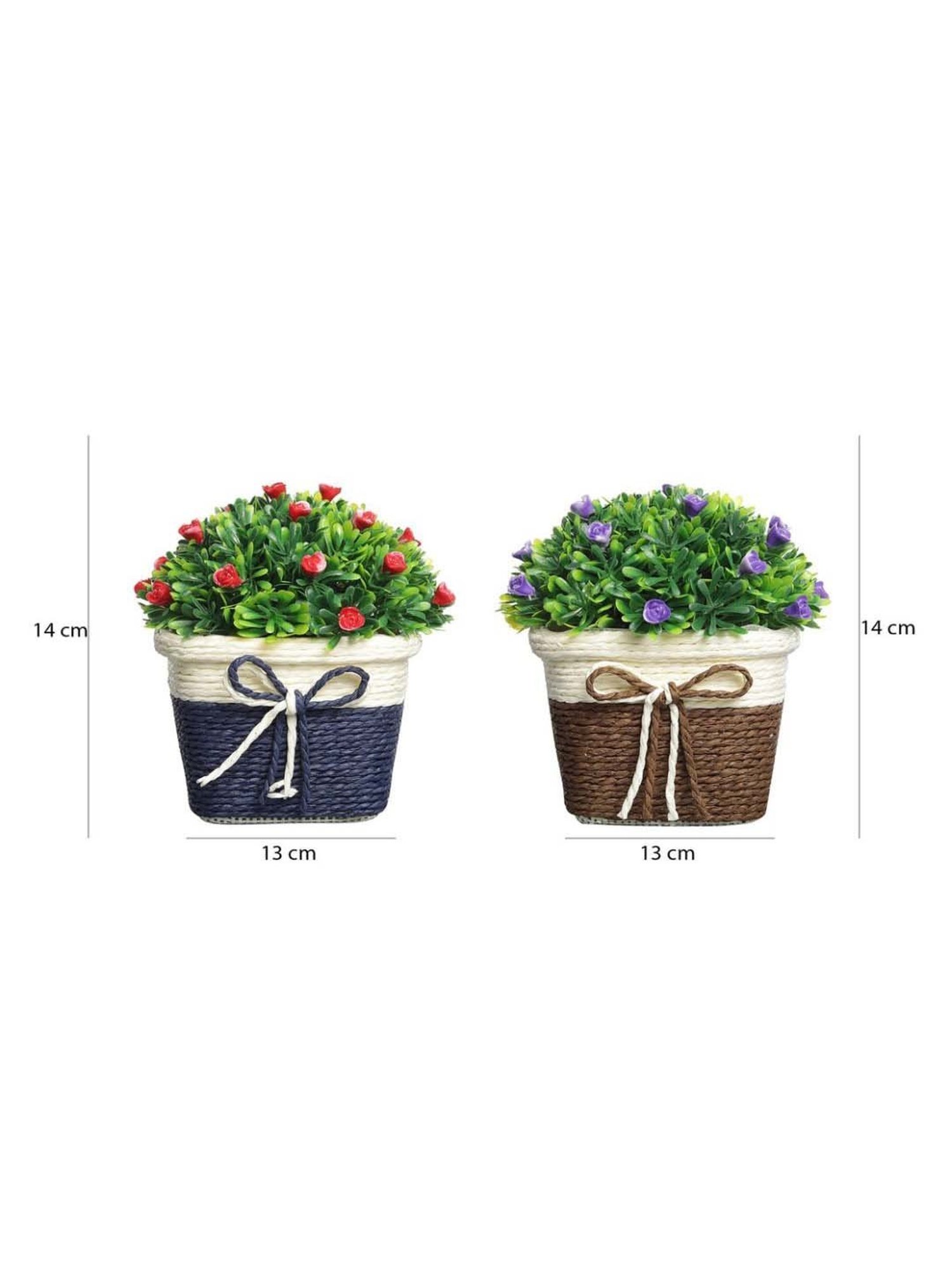 Foliyaj Multicolor Plastic Artificial Flower Plant With Pot - Set of 2