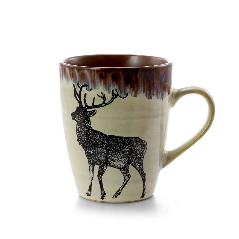 16pc Stoneware Forest Cabin Dinnerware Set Brown - Elama