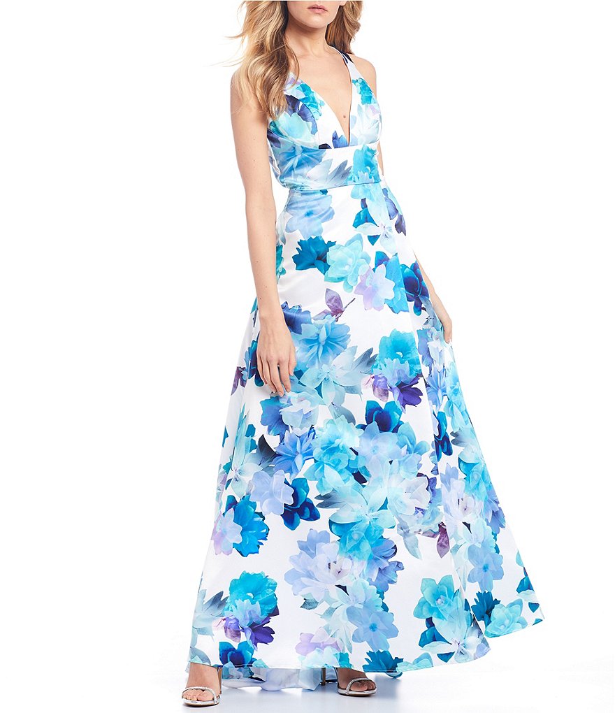 Jump Sleeveless V-Neck Floral Print Long Dress