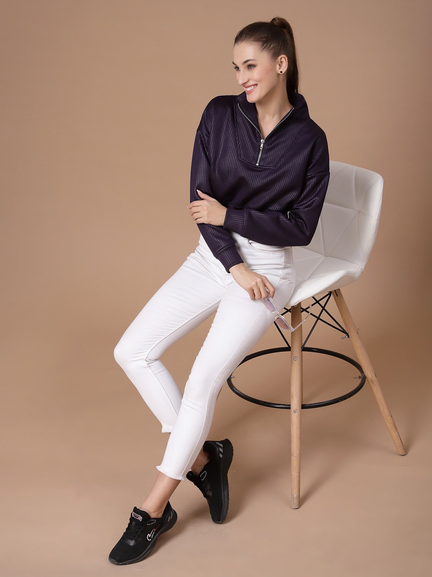 KASSUALLY Purple Relaxed Fit Crop Sweatshirt