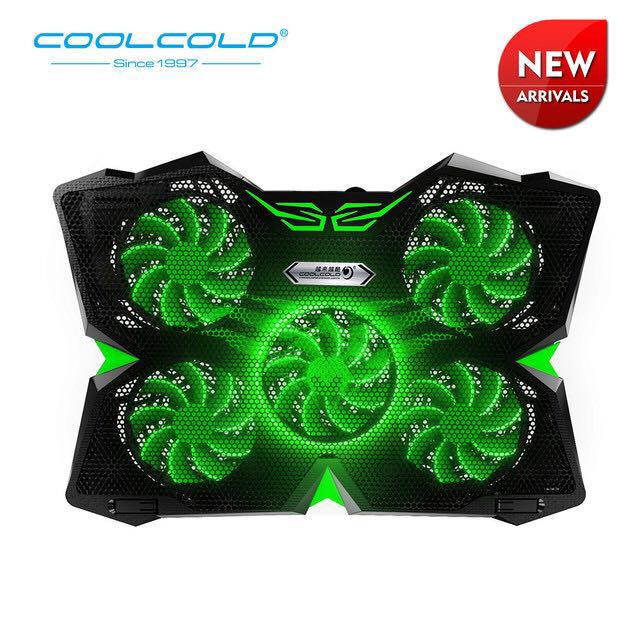 Laptop Cooling Pad, Laptop Cooler with 5 Quiet Red LED Fans for 12"-17" Inch Laptop, Dual USB 2.0 Ports, Portable Angle Adjustable Laptop Stand for Gaming Laptop-Green