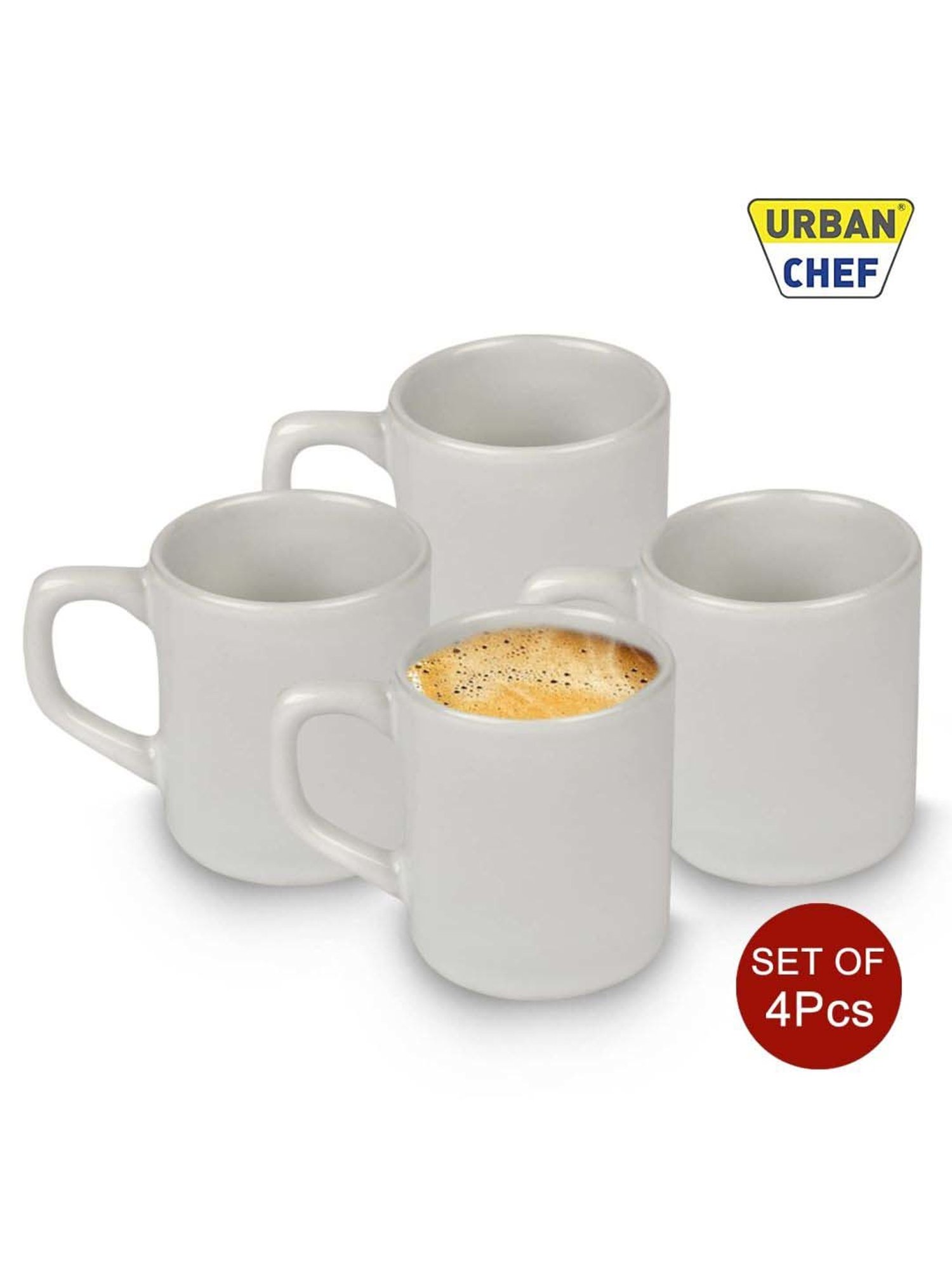 Urban Chef White Ceramic Droite Handcrafted Microwave Safe Cup - Set of 4
