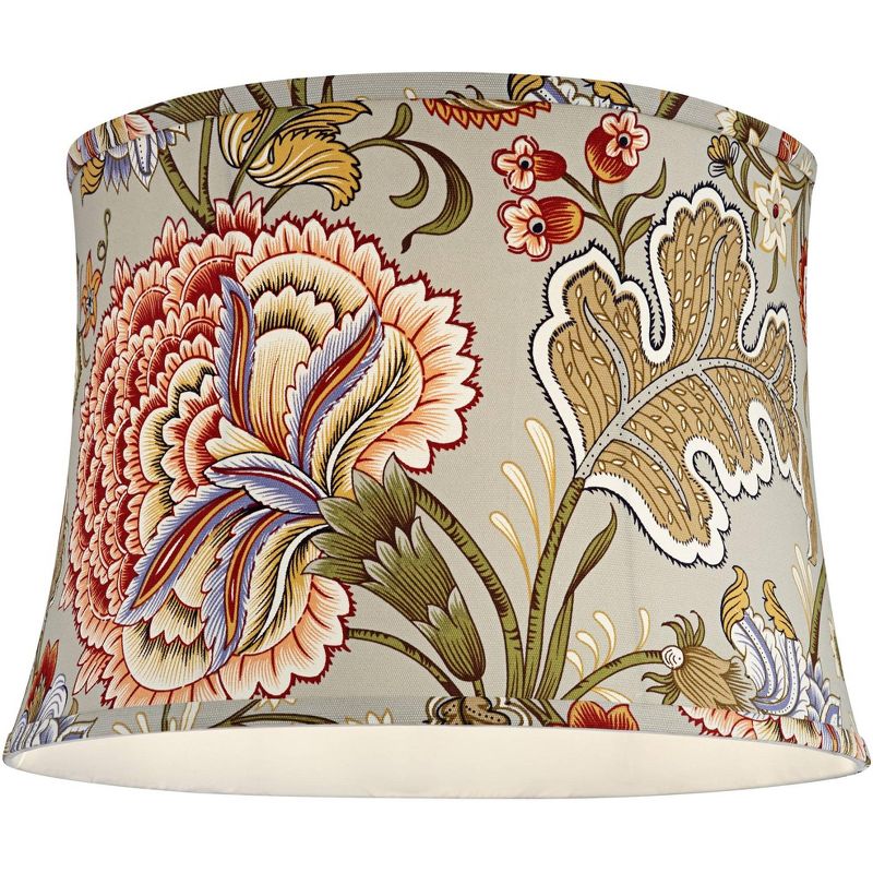 Springcrest Sage Green with Flower Print Medium Drum Lamp Shade 14" Top x 16" Bottom x 11.5" High (Spider) Replacement with Harp and Finial