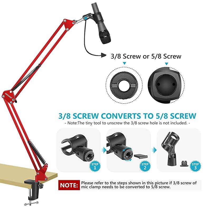 Adjustable Microphone Suspension Boom Scissor Arm Stand Max Load 1 KG Compact Mic Stand for Radio Broadcasting Studio VoiceOver Sound Studio Stages and TV StationsRed