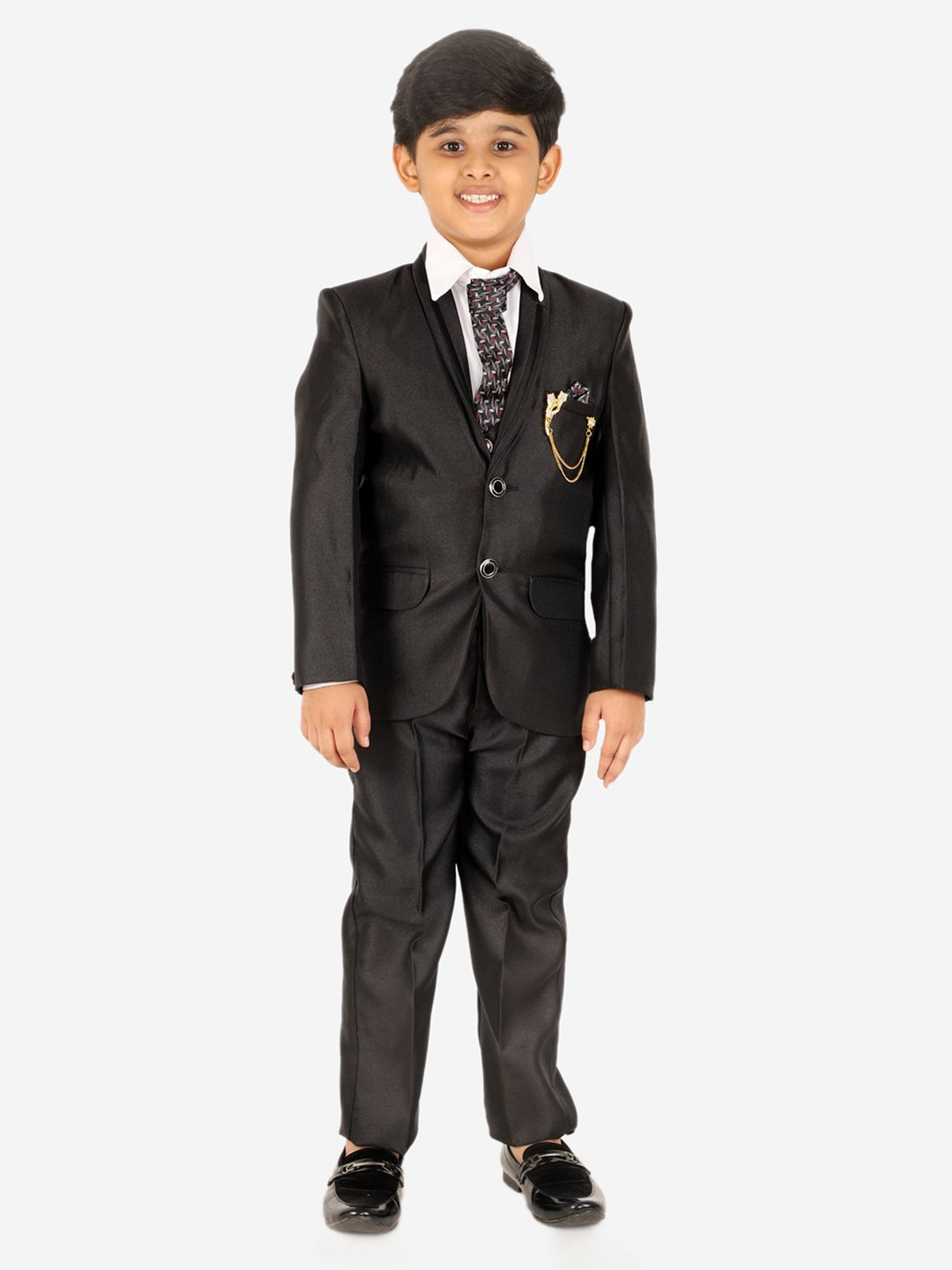 Pro-Ethic Style Developer Kids Black & White Solid Full Sleeves Shirt, Waistcoat, Pants with Tie