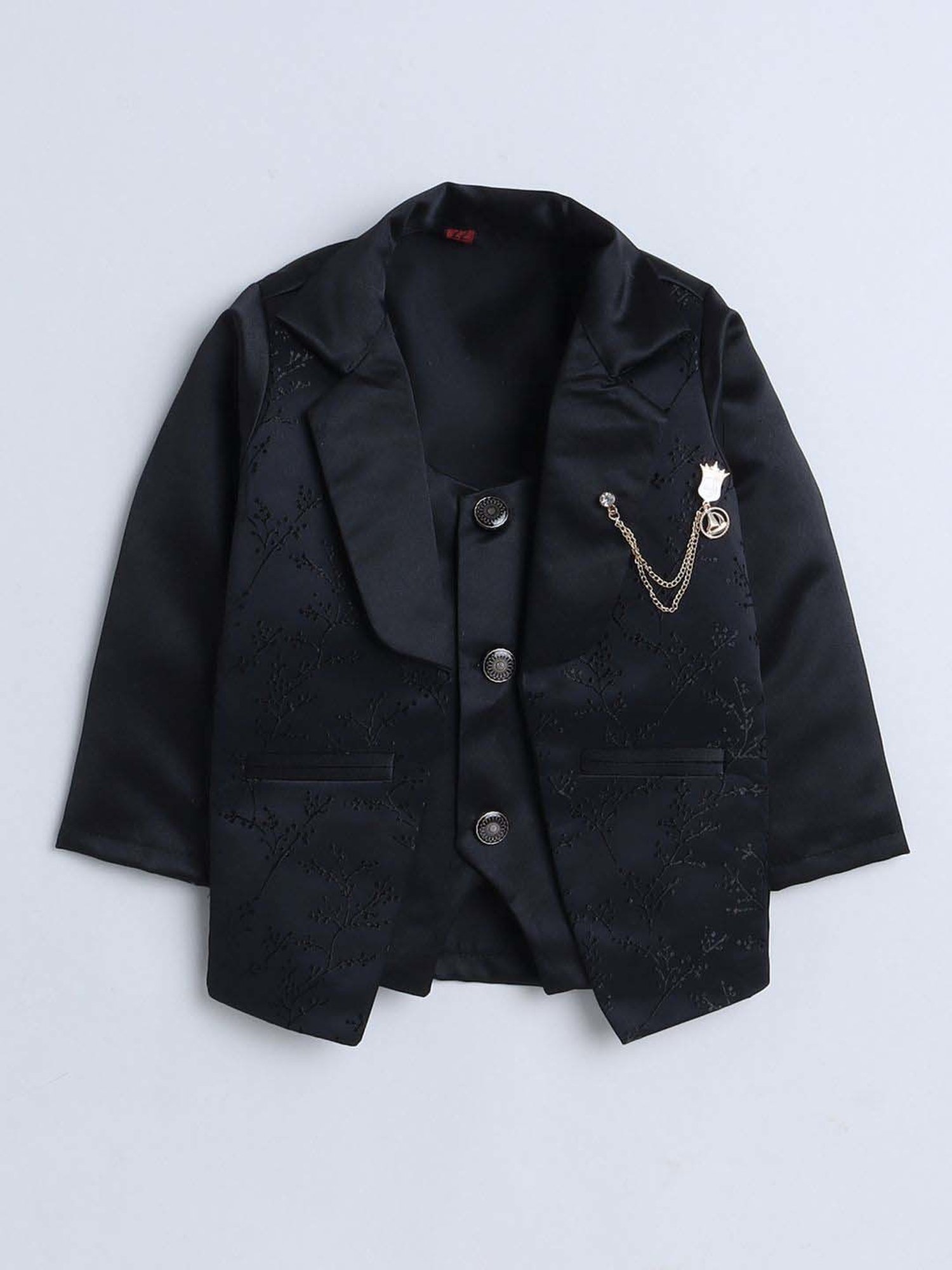 Fourfolds Boys Black Solid Full Sleeves Clothing Set