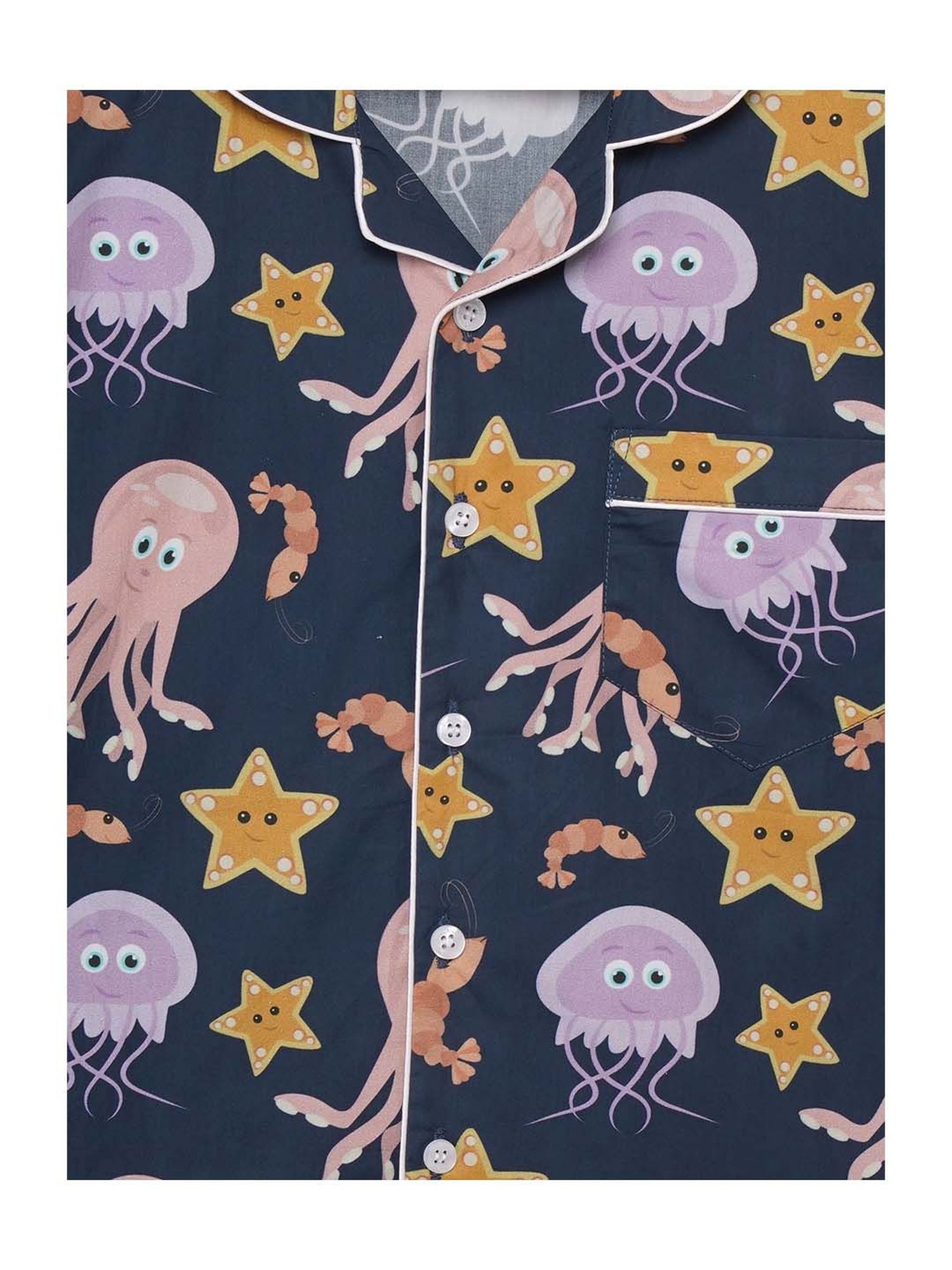 Fluffalump Boys Multicolor Cotton Printed Nightwear Top & Pants Set