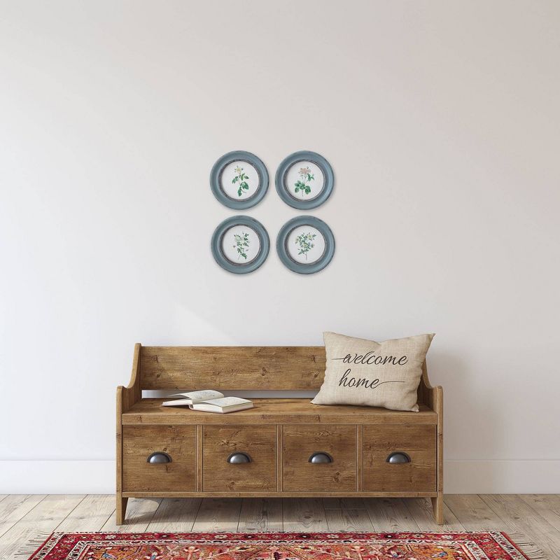 Set of 4 Designs Vintage Rose in Distressed Round Frame Decorative Wall Art Blue - 3R Studios