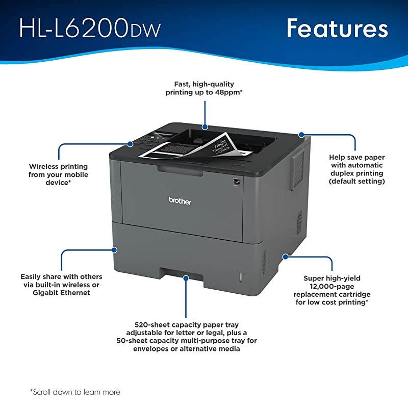 HLL6200DW Wireless Monochrome Laser Printer with Duplex Printing  Dash Replenishment Ready