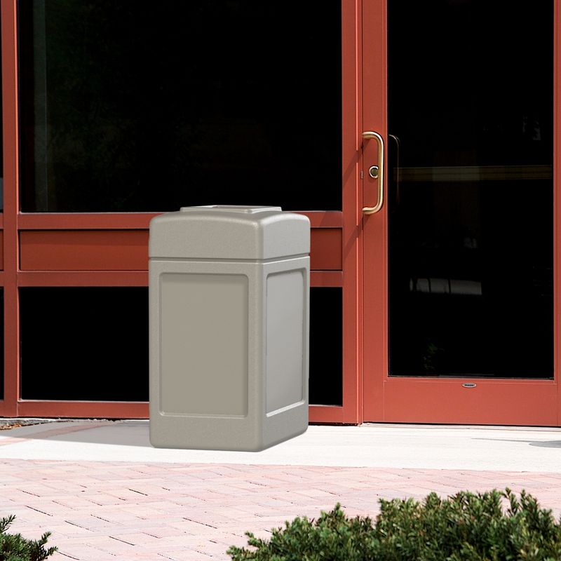 Commercial Zone 732101 Open-Top Indoor/Outdoor Square 42 Gallon Large Waste Trash Container Bin, Beige