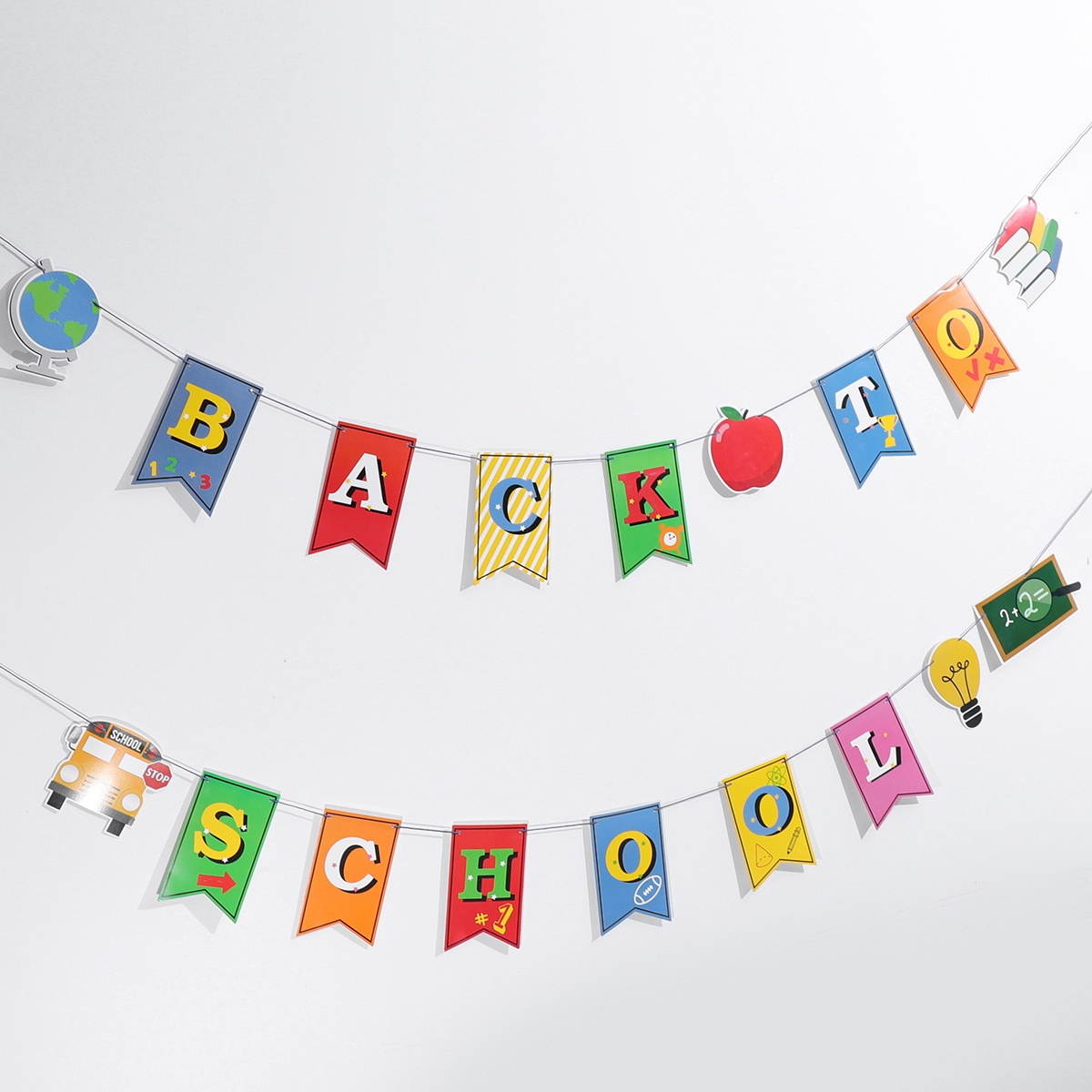 1 Set Back To School Banner 2 in 1 Welcome Banner Hanging Ornament Pull Flag Party Decorations First Day of School Banner for Classroom School Hanging Decor Sign