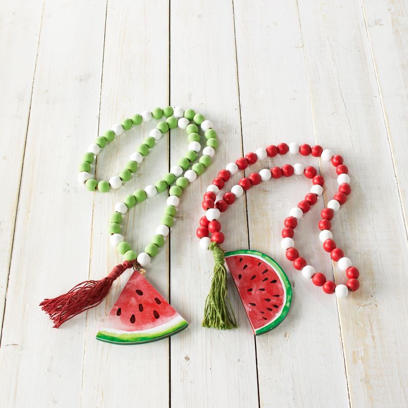 Lakeside Watermelon Bead Ropes with Fruit Pendant End Applique Set - Set of 2