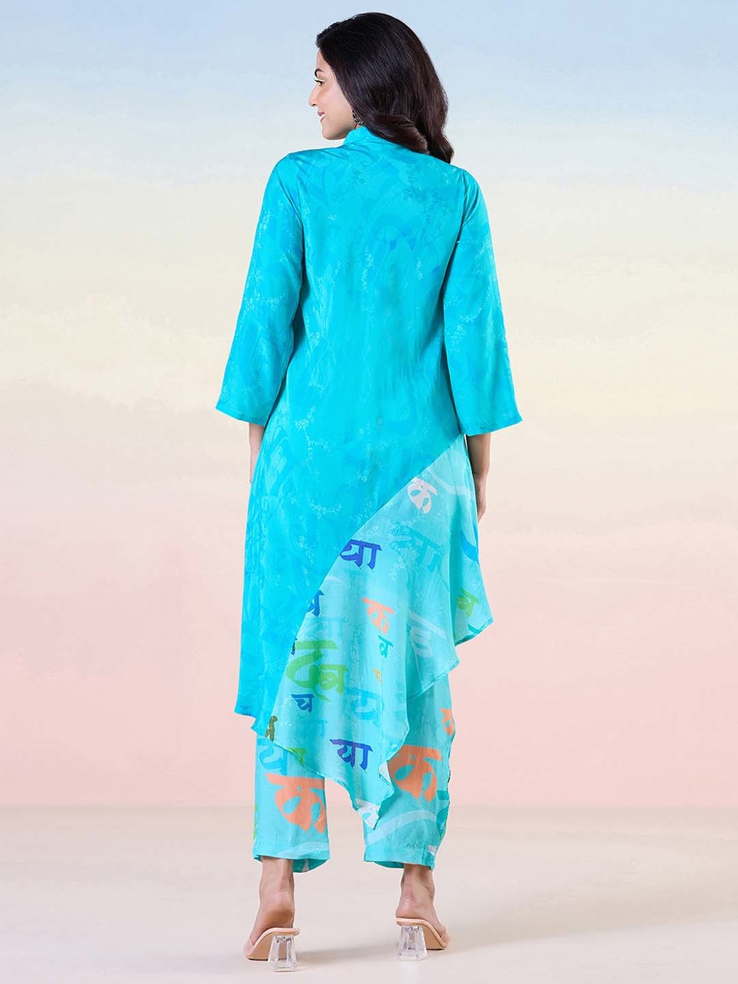 Melon by PlusS Blue Printed Shirt Pant Set