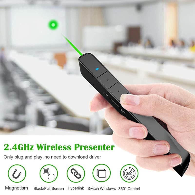 Built-in 16GB Memory,  N78 Presentation Clicker Green Light Pointer, 2.4 GHz Rechargeable Wireless Presenter Remote Clicker for PowerPoint Presentation Remote