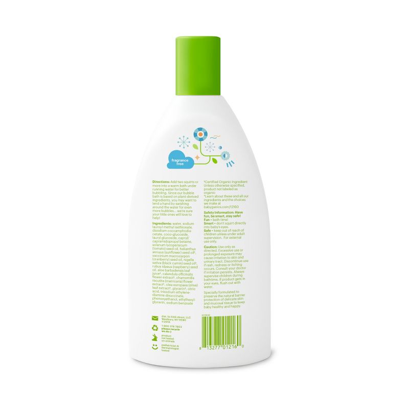 Babyganics Baby Bubble Bath, Fragrance Free - 20oz Bottle