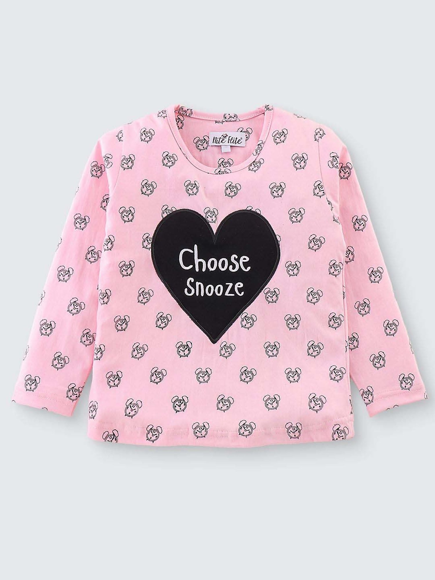 Nite Flite Boys Pink Cotton Printed Full Sleeves T-Shirt Set