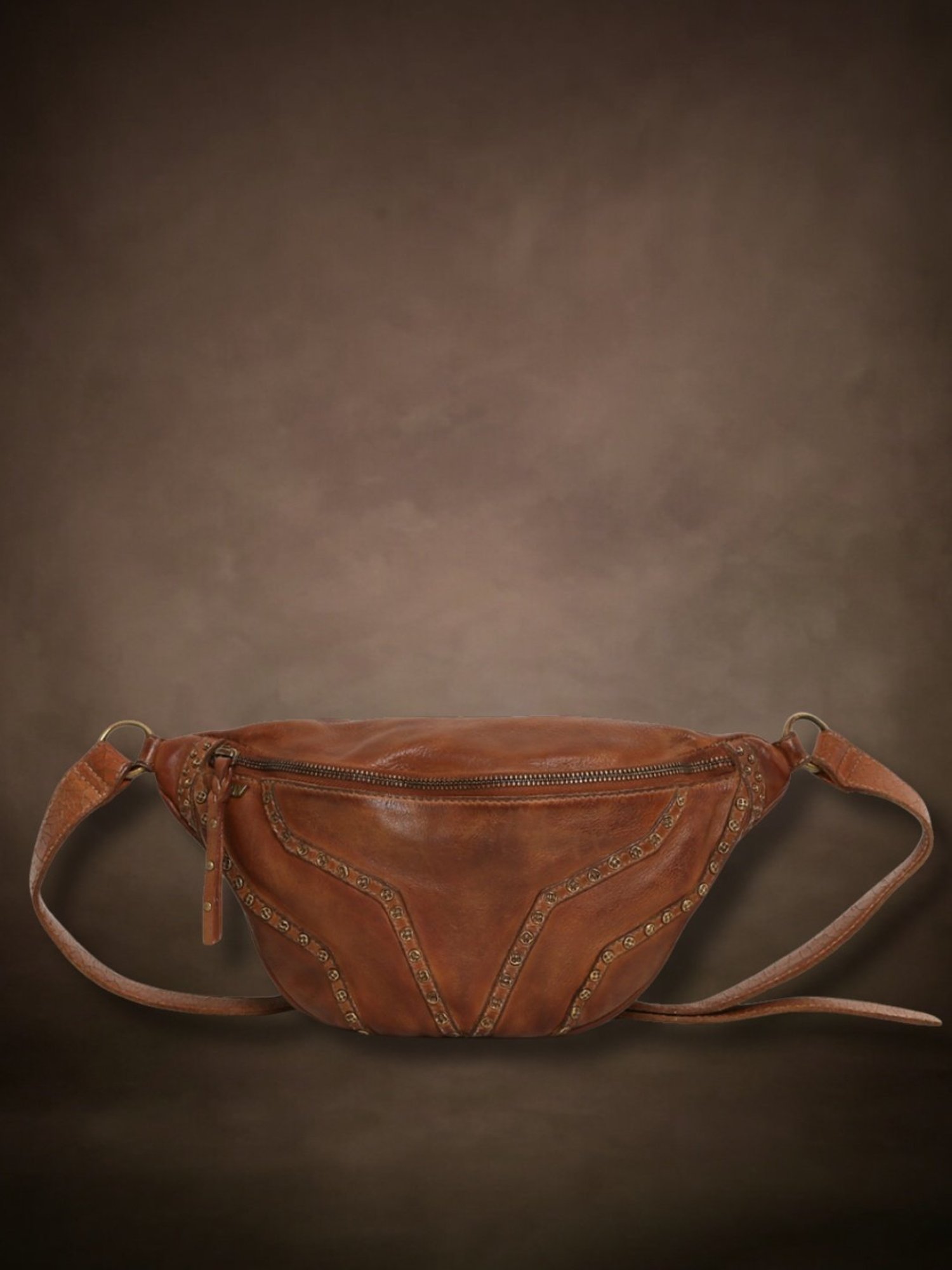 Art N Vintage Biker Cognac Leather Textured  Waist Pouch