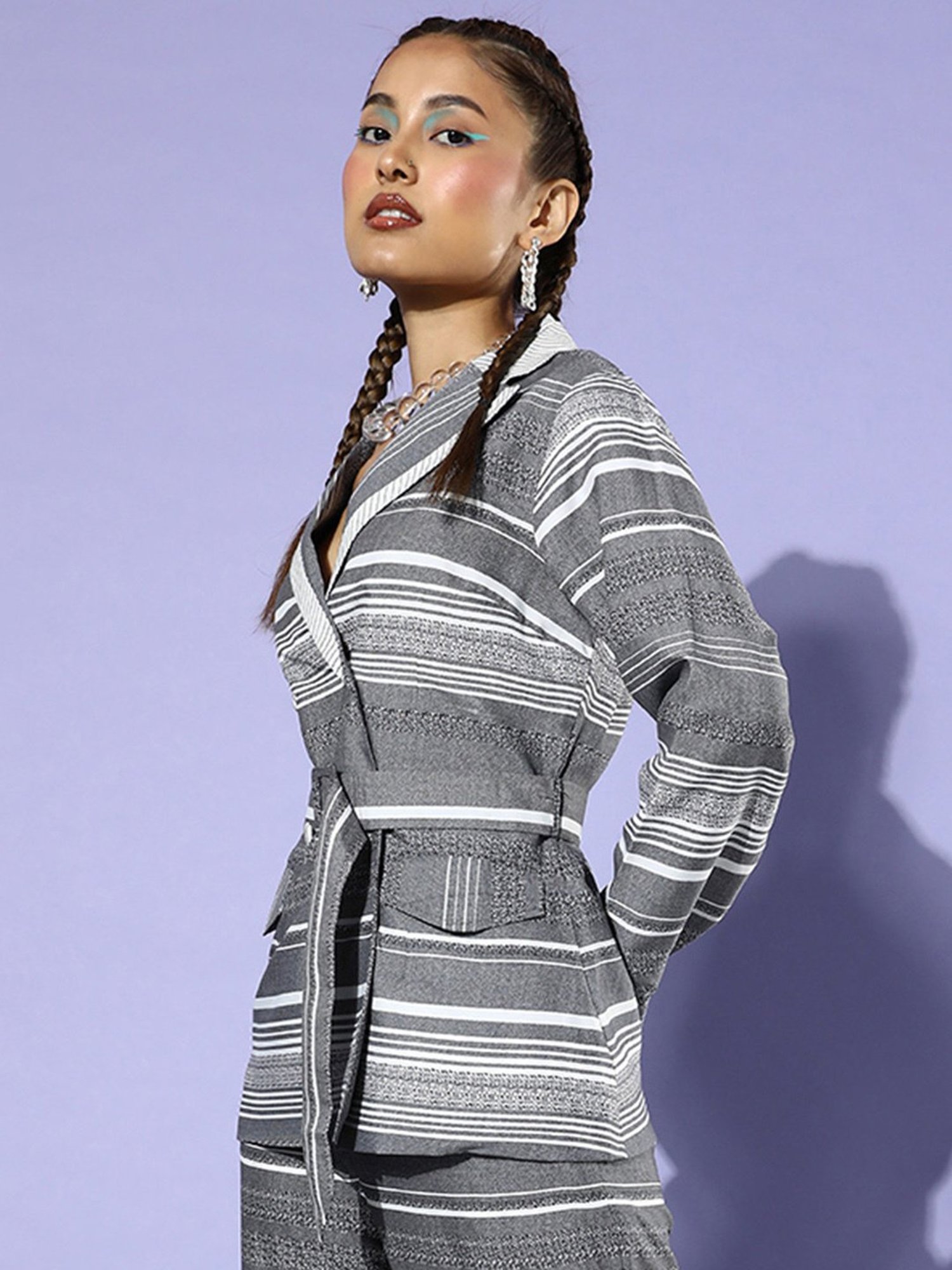 QUIERO Grey Striped Blazer