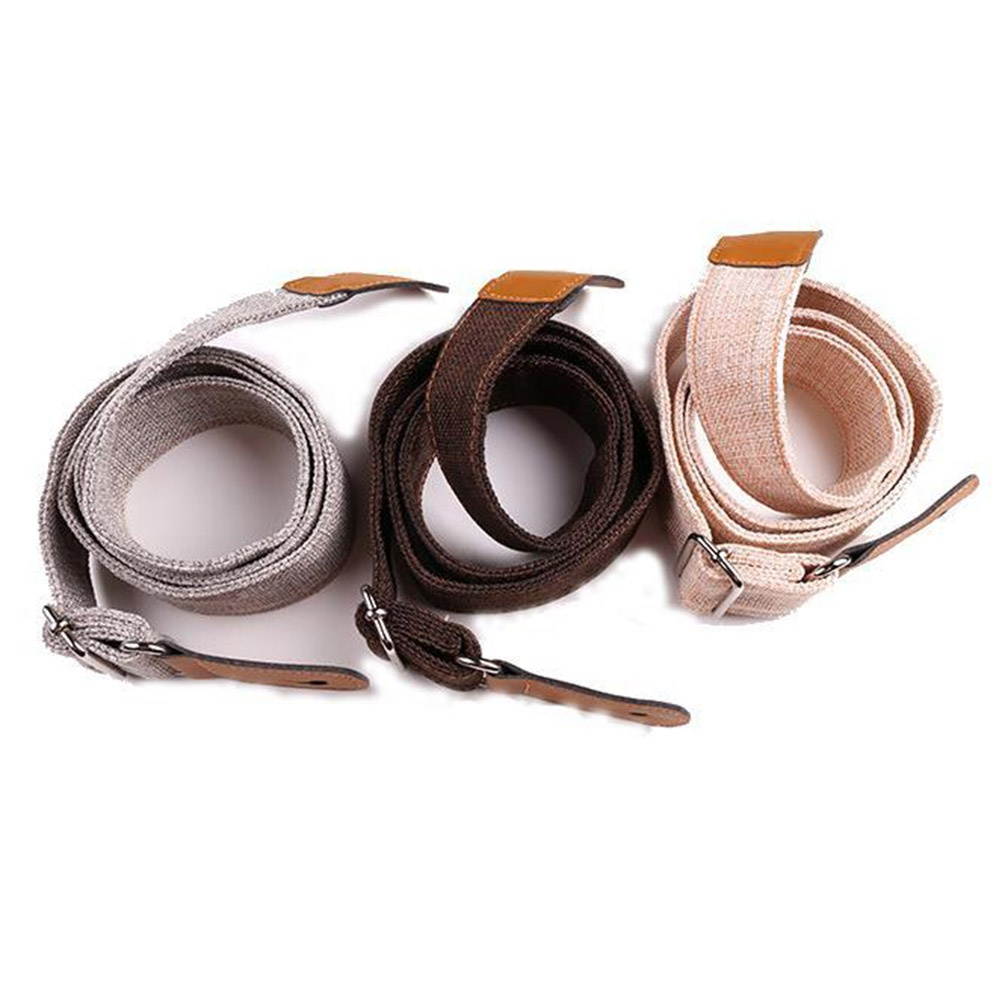 1PC Country Style Cotton Linen Shoulder Strap Genuine Leather Strap for Ukulele Guitar (Coffee)