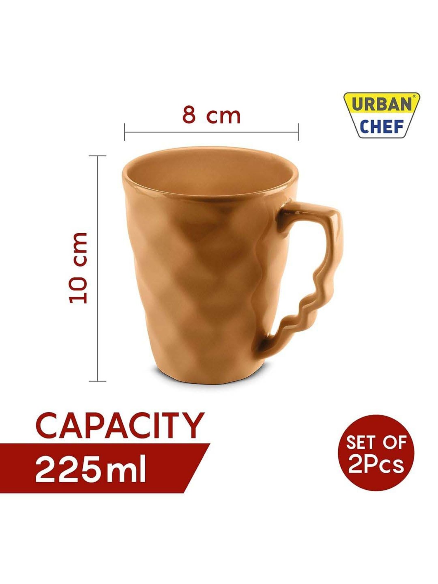 Urban Chef Pink & Brown Ceramic Prism Microwave Safe Coffee Mug (0.225 L) - Set of 2