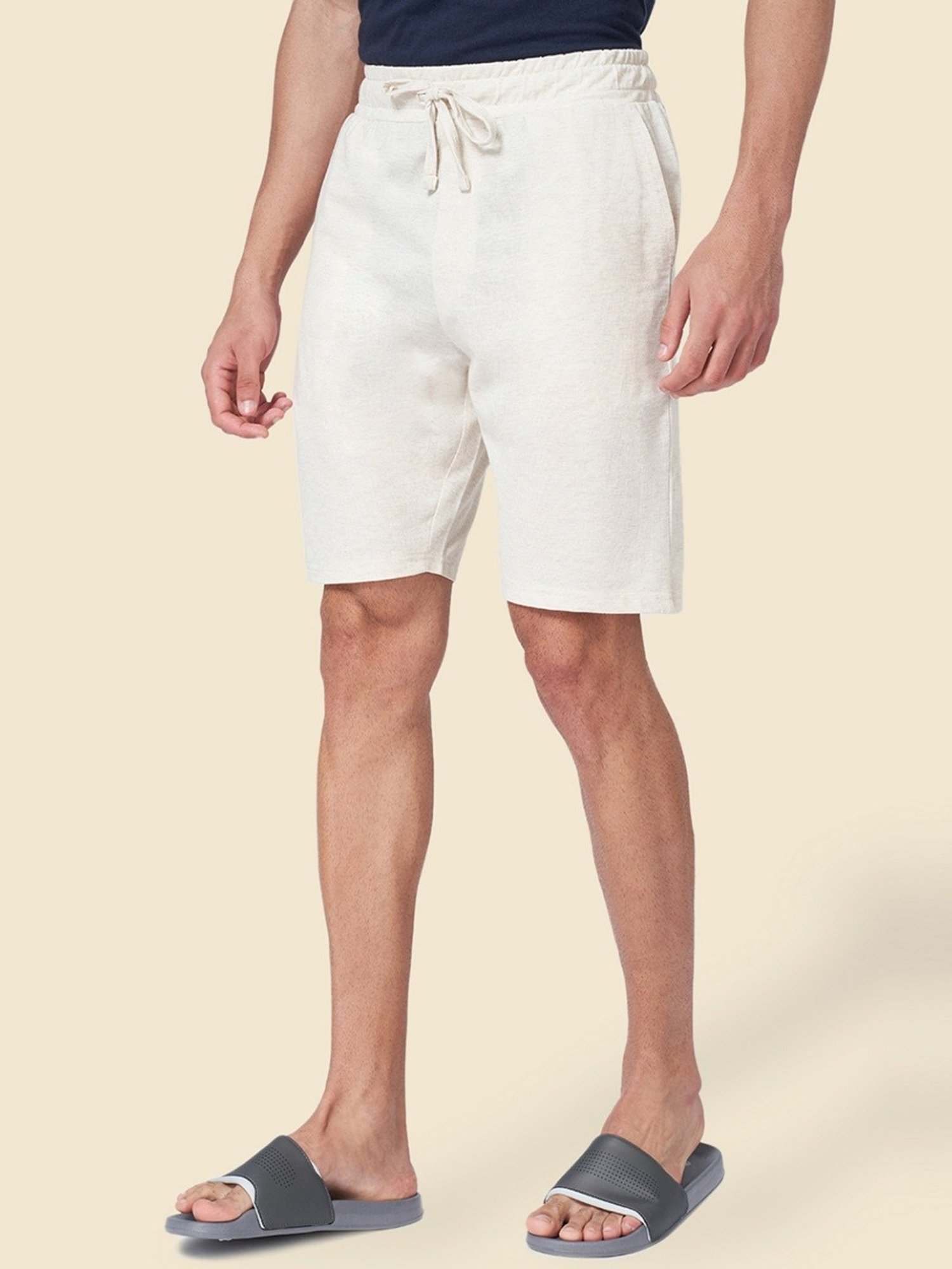 Ajile by Pantaloons Oat Melange Cotton Slim Fit Lounge Shorts