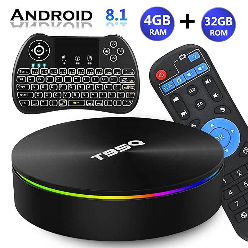 Android 9.0 TV Box,  Smart Box Android TV Player 4GB RAM 64GB ROM Quad Core Speed Support 3D/ 4K/ 6K Ultra HD/H.265/2.4GHz WiFi/USB 3.0/ HDR with Wireless Mini Keyboard