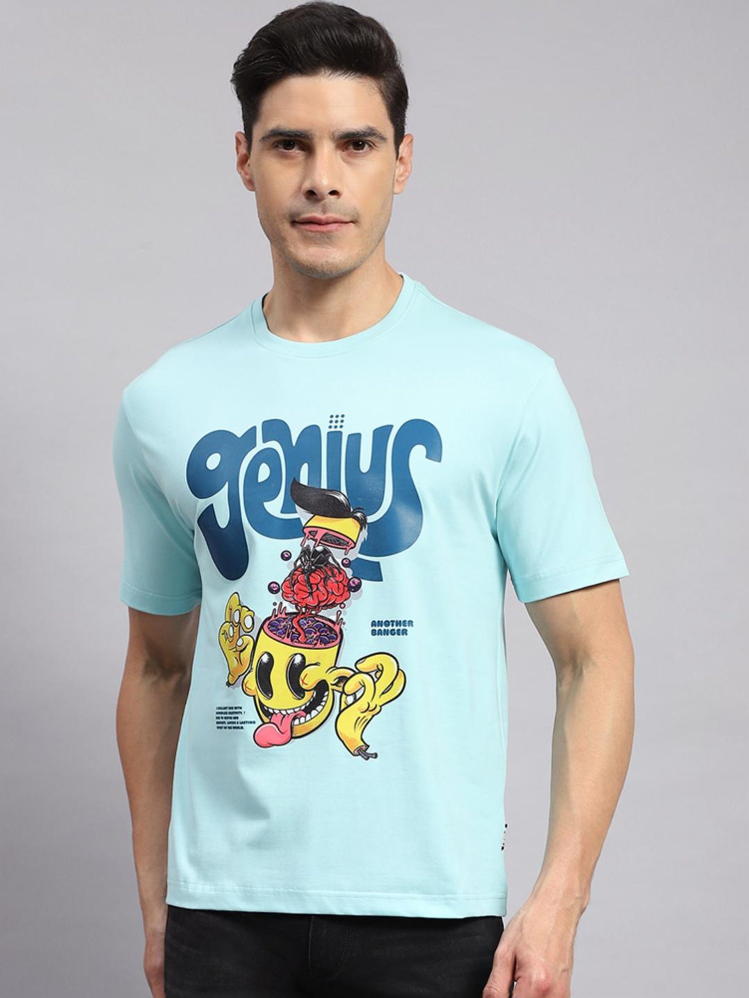 Rock.it Turquoise Blue Cotton Regular Fit Printed T-Shirt
