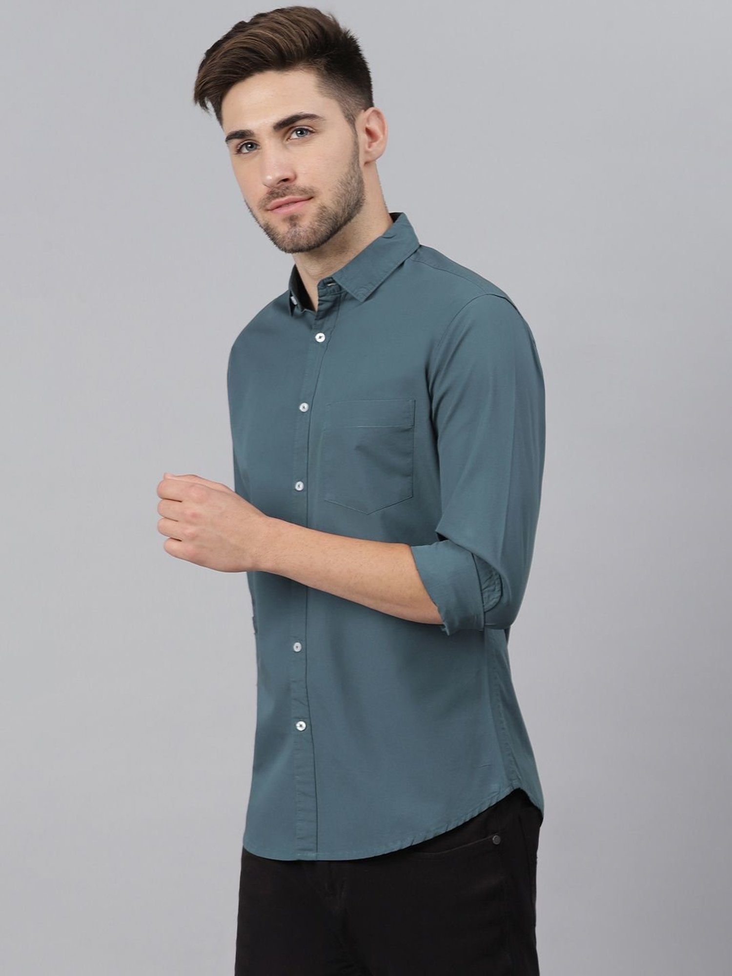 Dennis Lingo Grey Cotton Slim Fit Shirt
