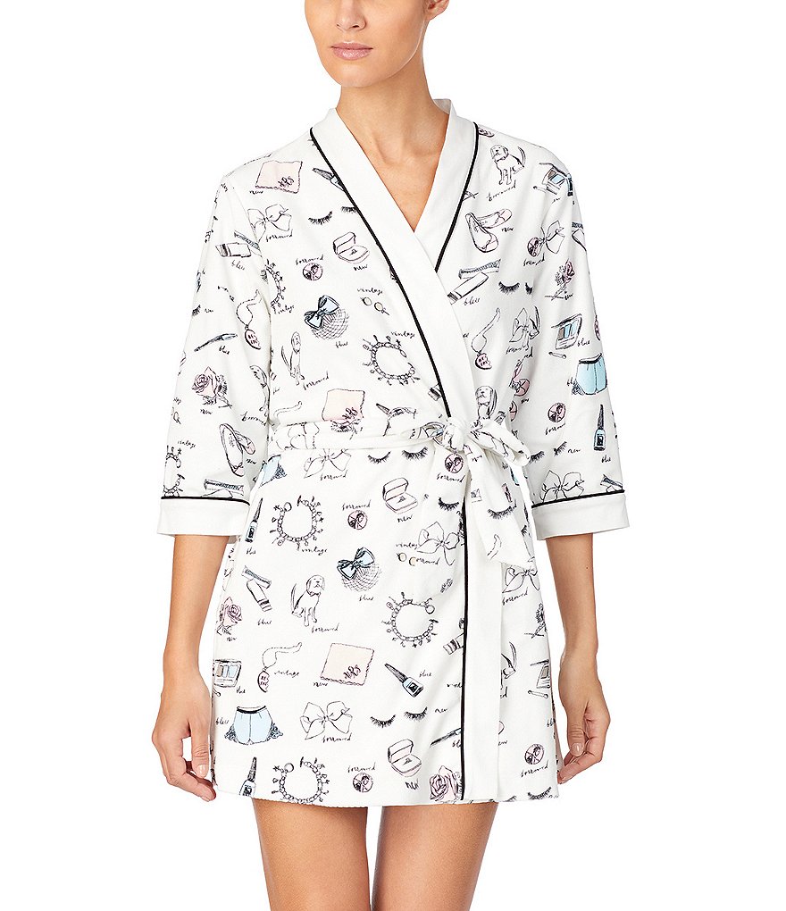 PJ Salvage Solid Ribbed Knit Long Wrap Robe