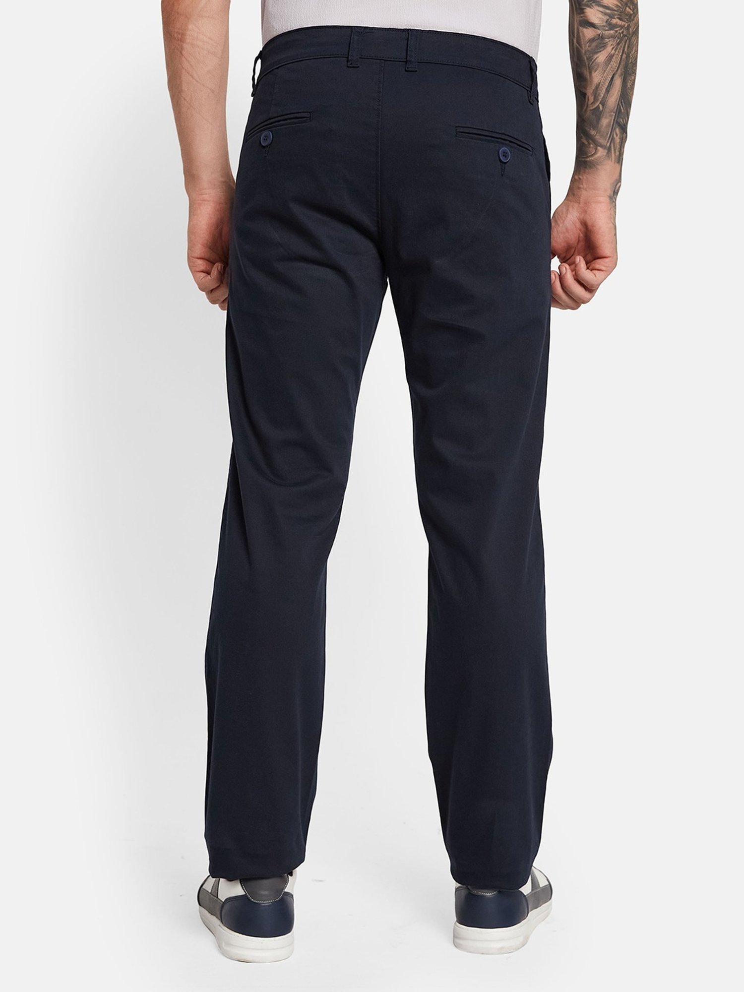 Octave Navy Cotton Regular Fit Trousers