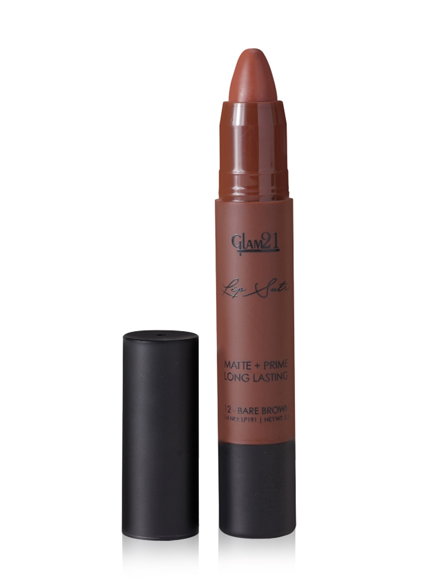 Glam21 Lip Sutra Matte + Prime Crayon Lipstick 12 Bare Brown - 2.8 gm