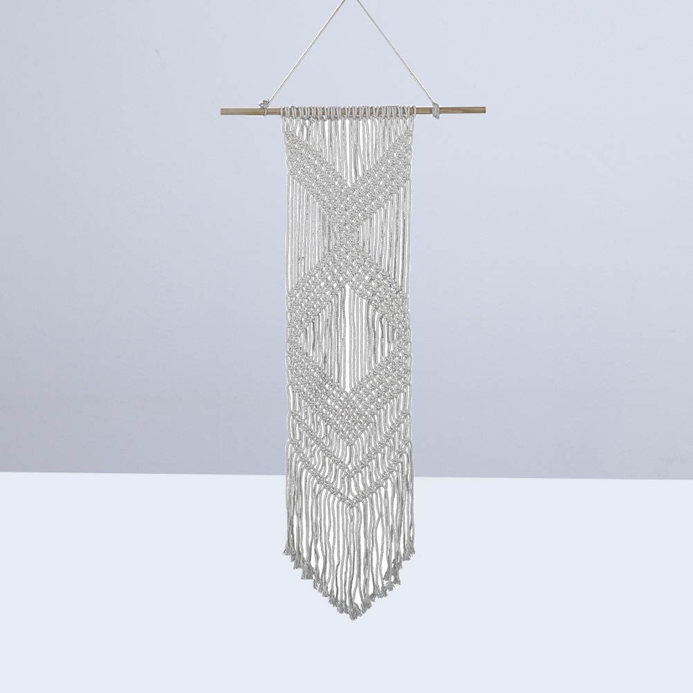 Bohemian Hollow-out Handmade Cotton Tassel Tapestry Dream Catcher Wall Hanging Catcher Ornament Craft Indoor Home Hanging Decor (Beige 90 X 25CM)