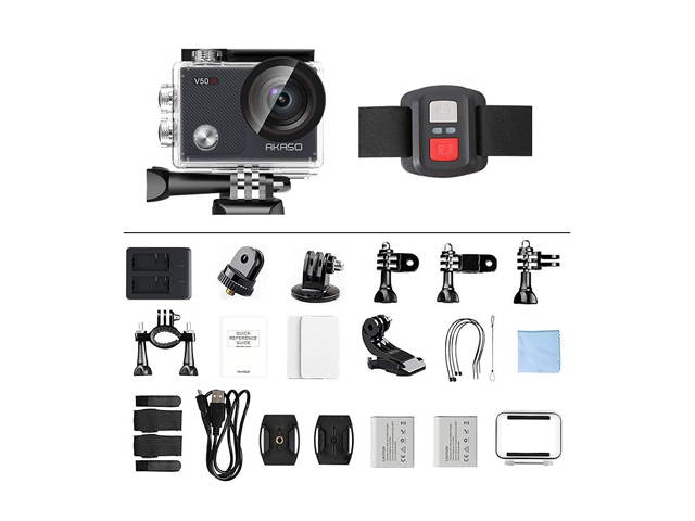 AKASO V50X Native 4K30fps WiFi Action Camera with EIS Touch Screen 4X Zoom Web Camera 131' Waterproof Camera Support External Mic Remote Control Sports Camera with Helmet Accessories Kit