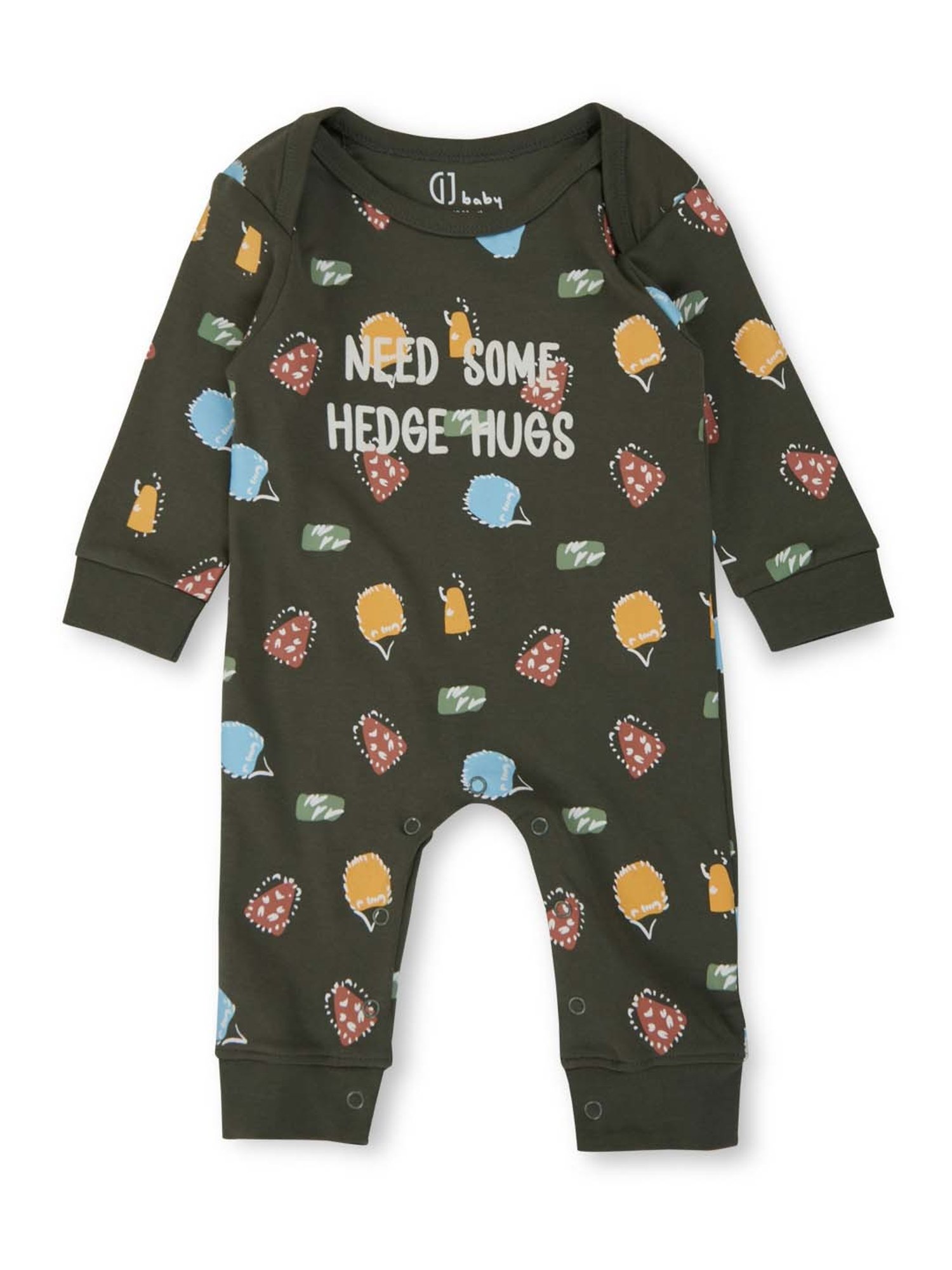 GJ baby Kids Olive Cotton Printed Full Sleeves Romper