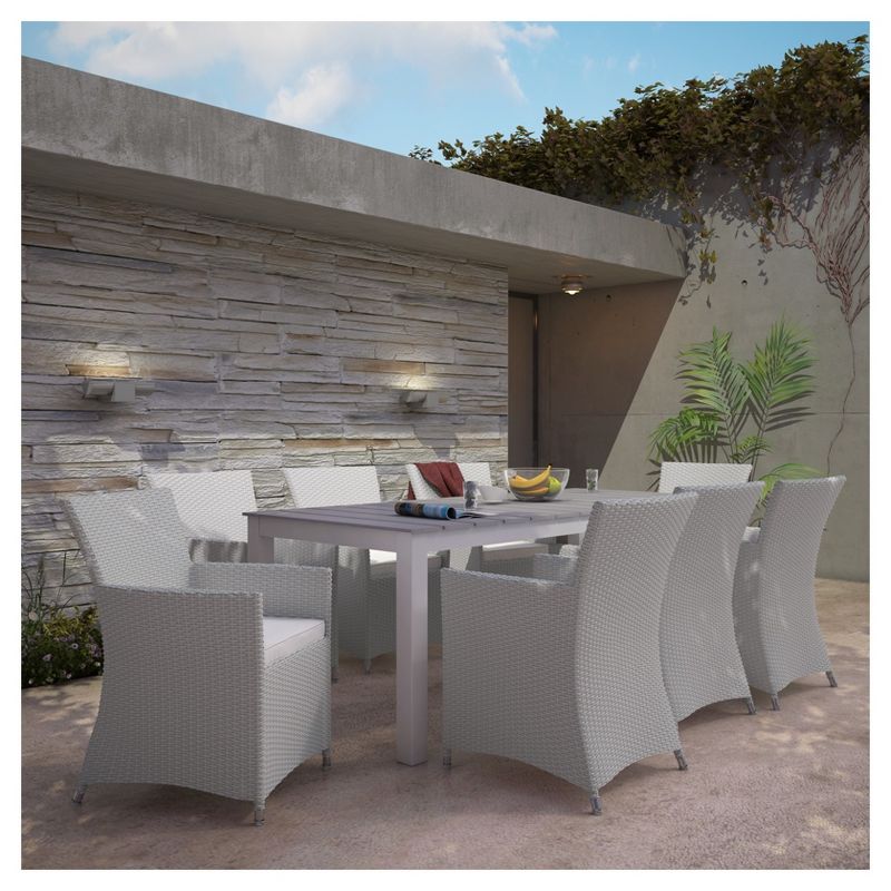 Junction 9pc Rectangle All-Weather Wicker Patio Dining Set - Gray/White - Modway