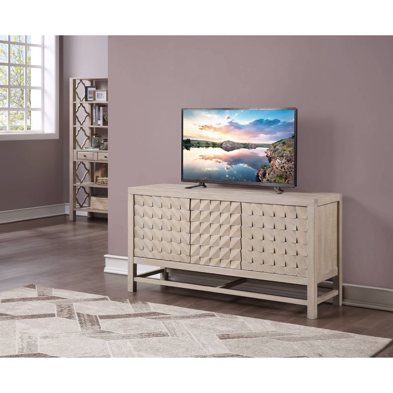 66" Barrister Distressed 3 Door Media Credenza for TV Gray - Treasure Trove Accents