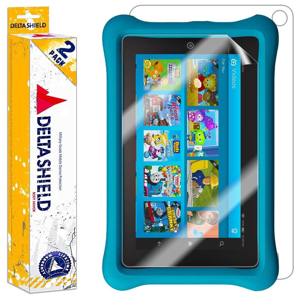 DeltaShield Full Body Skin for Amazon Fire Kids Edition 7 inch (2015)(2-Pack)(Screen Protector Included) Front and Back Protector BodyArmor Non-Bubble Military-Grade Clear HD Film