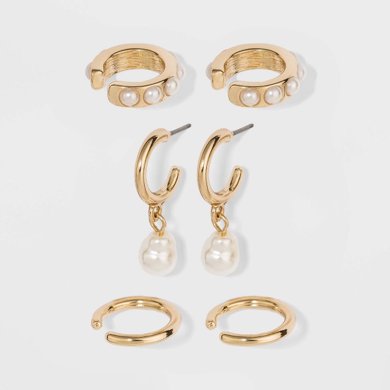 SUGARFIX by BaubleBar Delicate Huggie Hoop Earring Set - Pearl