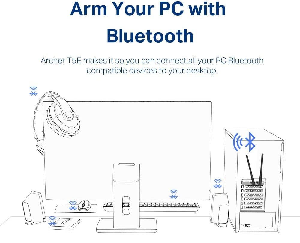 AC1200 PCIe WiFi Card for PC |Bluetooth 4.2 |Dual Band Wireless Network Card (2.4Ghz / 5Ghz) | for Gaming, Browsing, Streaming etc.- Supports Windows 10, 8.1, 8 & 7 (32/64-bit) - (Archer T5E)