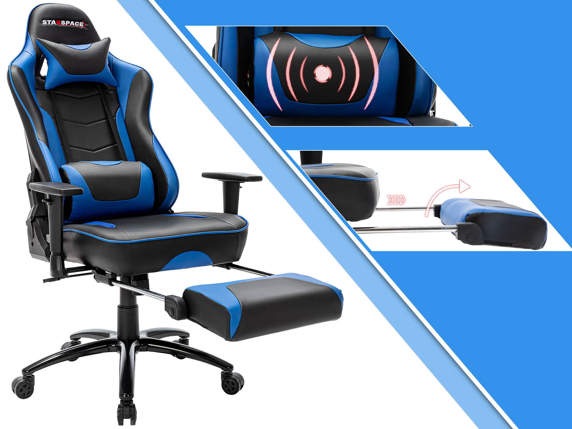 STARSPACE Adjustable Lumbar Support Footrest Gaming Chair with Racing Ergonomic Desk Chair